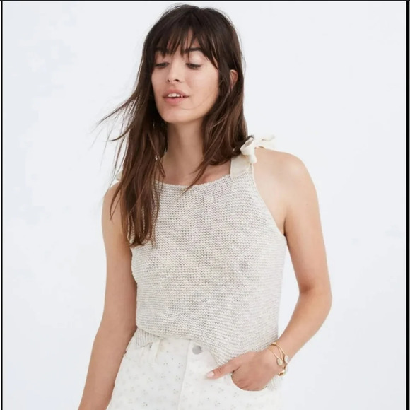 Madewell, Highgate Tie Strap Sweater Tank, Cream/Tan,‎ Size Small - Picture 1 of 9